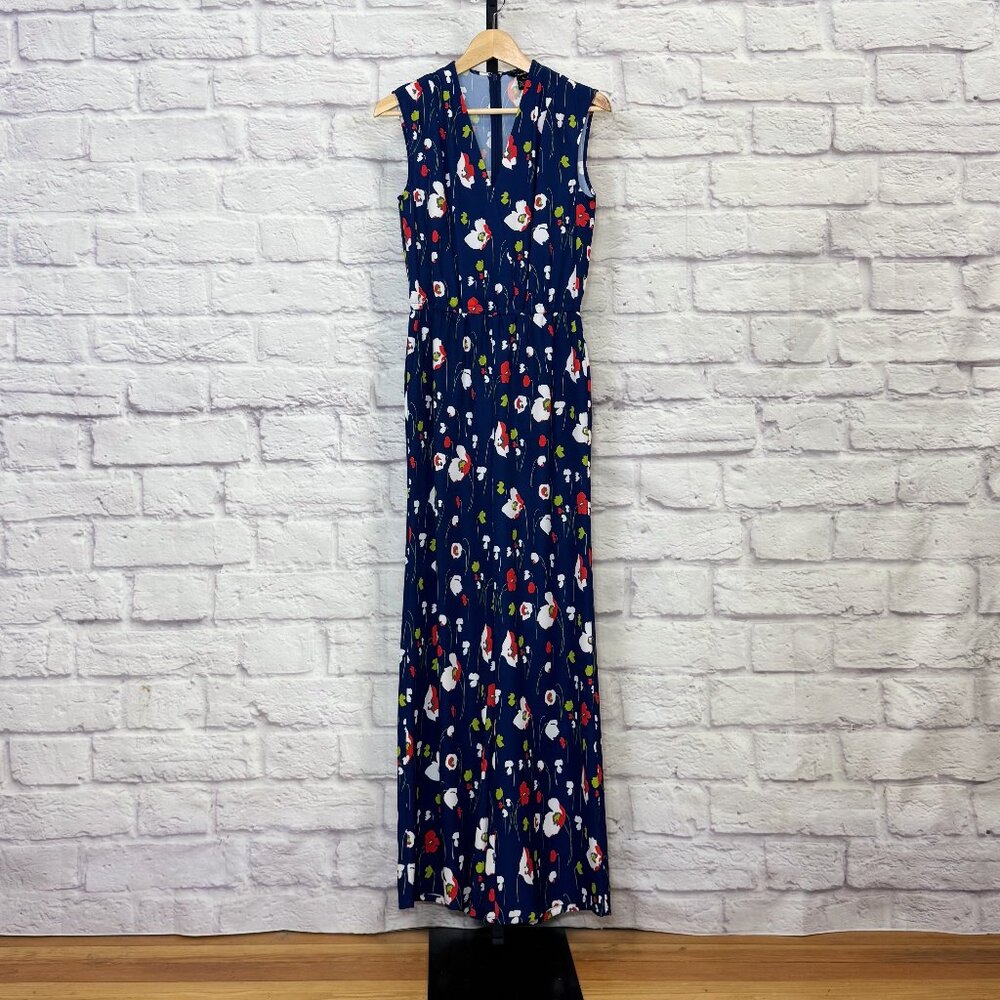 J. Peterman Navy Blue Floral Sleeveless Wide Leg Jumpsuit